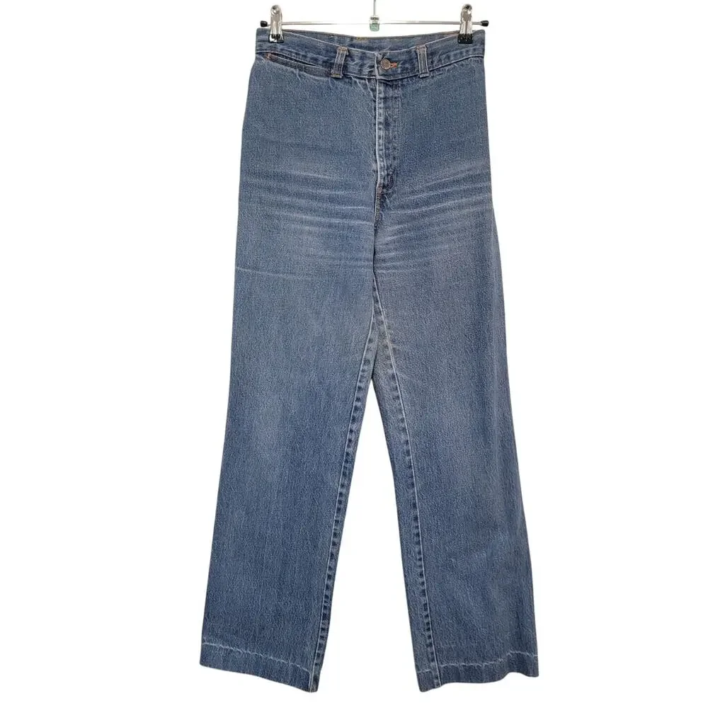 70s Vintage High Waist Wide Leg Chic Jeans 24 - Picture 4 of 11